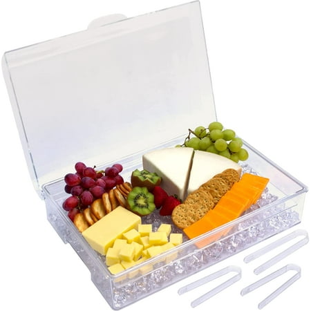 

Ice Chilled Party Platter - Large Removable Serving Tray and Hinged Lid | Ideal for Appetizers Seafood Cheeses Meats Desserts and More | 3 Tongs Included