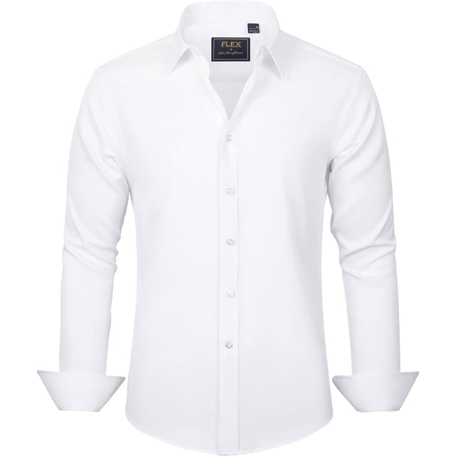 J.VER Camisas de vestir para hombre, camisa formal de manga larga, elástica, sin arrugas, informal, con botones