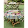 thumbnail image 3 of Outdoor Tablecloth with Umbrella Hole and Zipper, Easter Round Table Cloth 54 Inch Waterproof Tablecloth, Vintage Colorful Bunny Eggs Flowers Polka Dot Plaid Picnic Table Cover for Patio Camping, 3 of 7