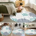 thumbnail image 6 of Teal Navy Blue Coastal 7ft Round Rug, Summer Beach Coral Shell Ocean Non-Skid Rubber Backing Large Area Rugs - Living Room Bedroom Home Office, Indoor Floor Mat Carpets Washable Rug, 6 of 9