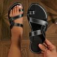 thumbnail image 3 of Xfvqtps Slides for Women Flat Sole Toe Ring Cross Straps Solid Color Non Slip Beach Summer Leather Sandals Black, 3 of 9