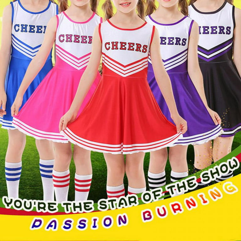 Girls Cheerleader Costume Outfit Cheerleading Uniform Pom Poms Sock for  Sport Competition Party