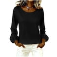 thumbnail image 1 of StSilkitty T-Shirts à Manches Longues Bouffantes pour Femmes Été Décontracté Col Rond T-Shirts Couleur Unie Blouses Légères, 1 of 5