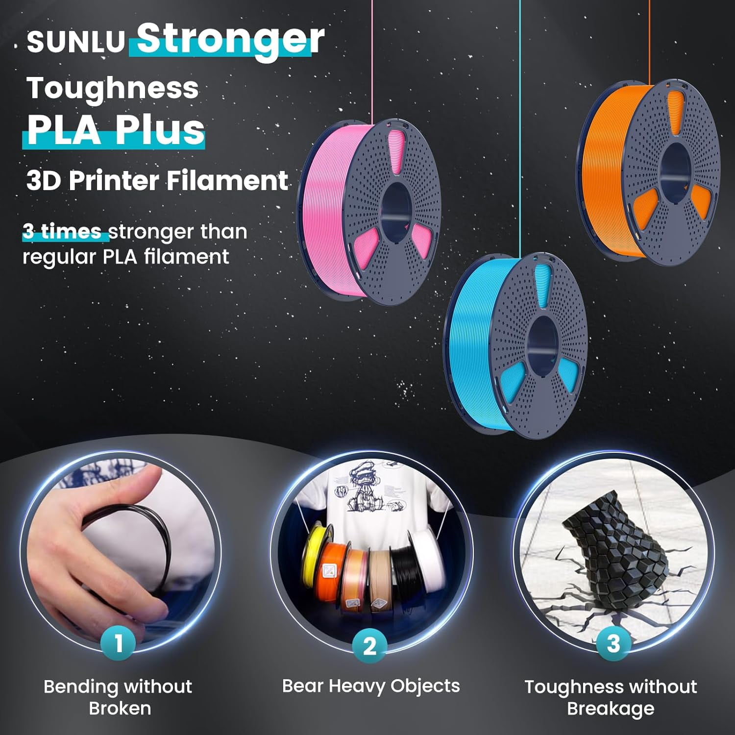 PLA Plus Filament 1.75mm Grey 1KG, Neatly Wound 3D Printer Filament 1.75mm, PLA+ 1000g, Dimensional Accuracy +/- 0.02 mm, Fit Most FDM 3D Printers, 1kg Spool (2.2lbs), Grey