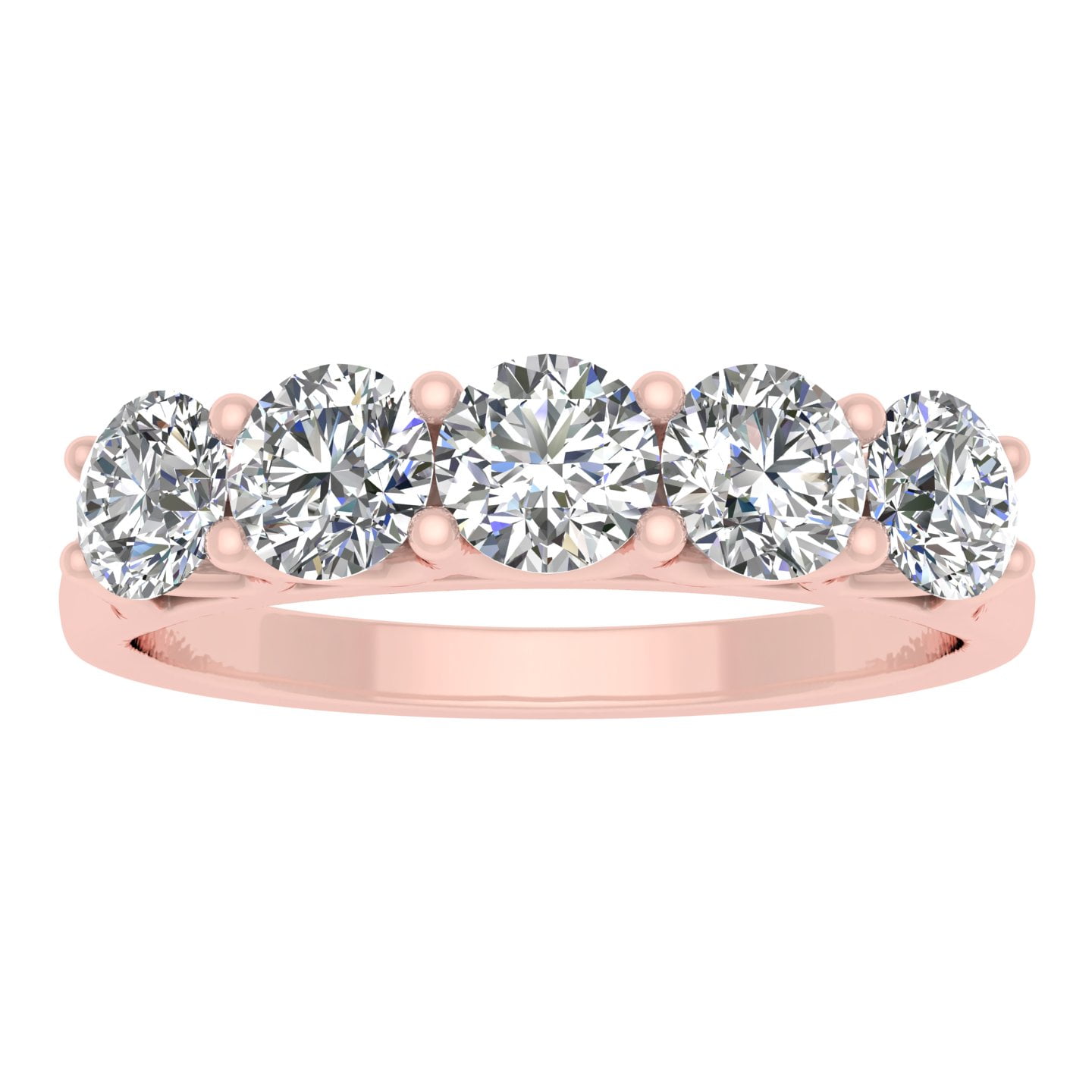 1/2 Carat TW Round Natural Diamond Five Stone Wedding Band in 10k Rose Gold