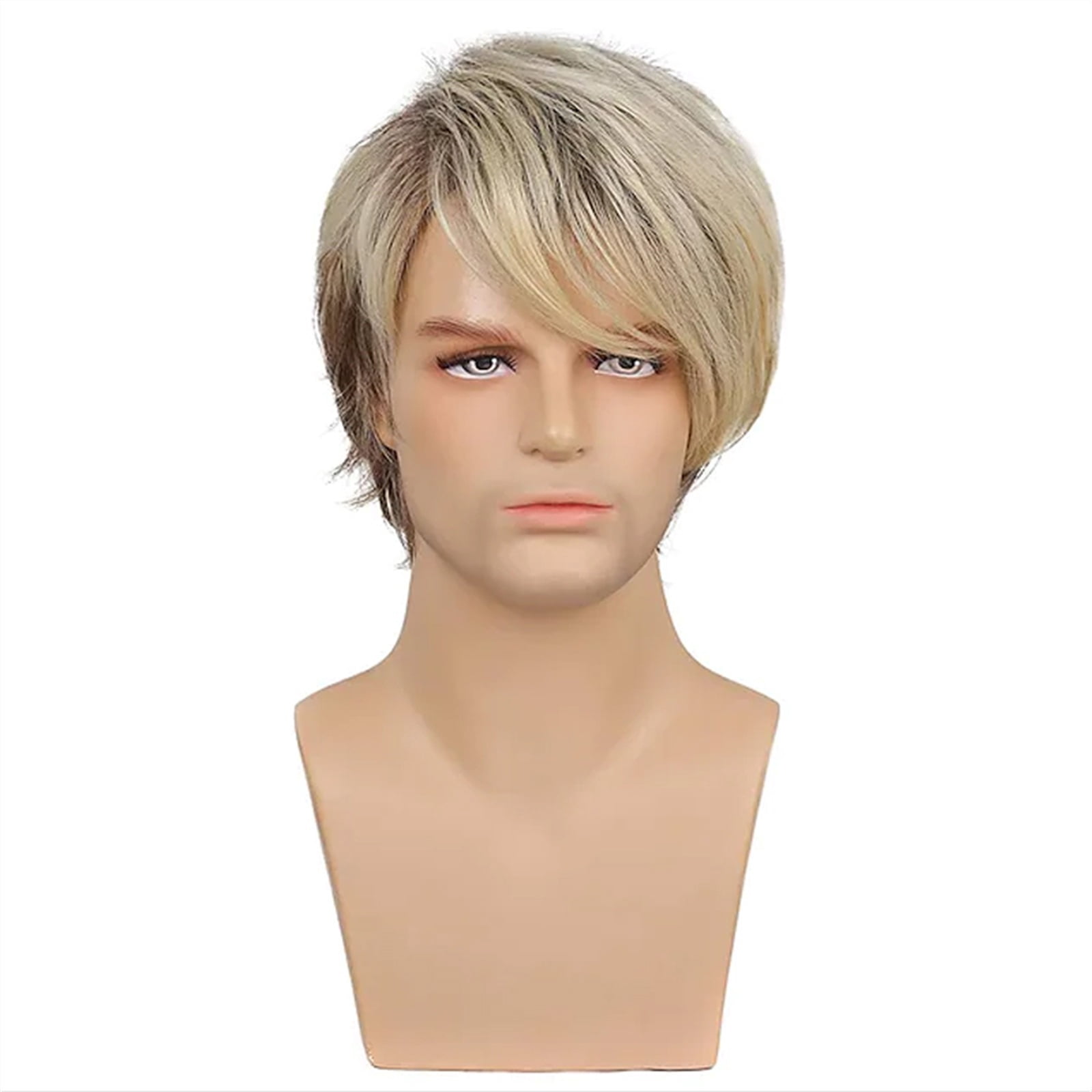 Mens Blonde Wig Short Layered Male Wig Natural Synthetic Heat Resistant Wigs Breathable Halloween Cosplay Costume Party Wig