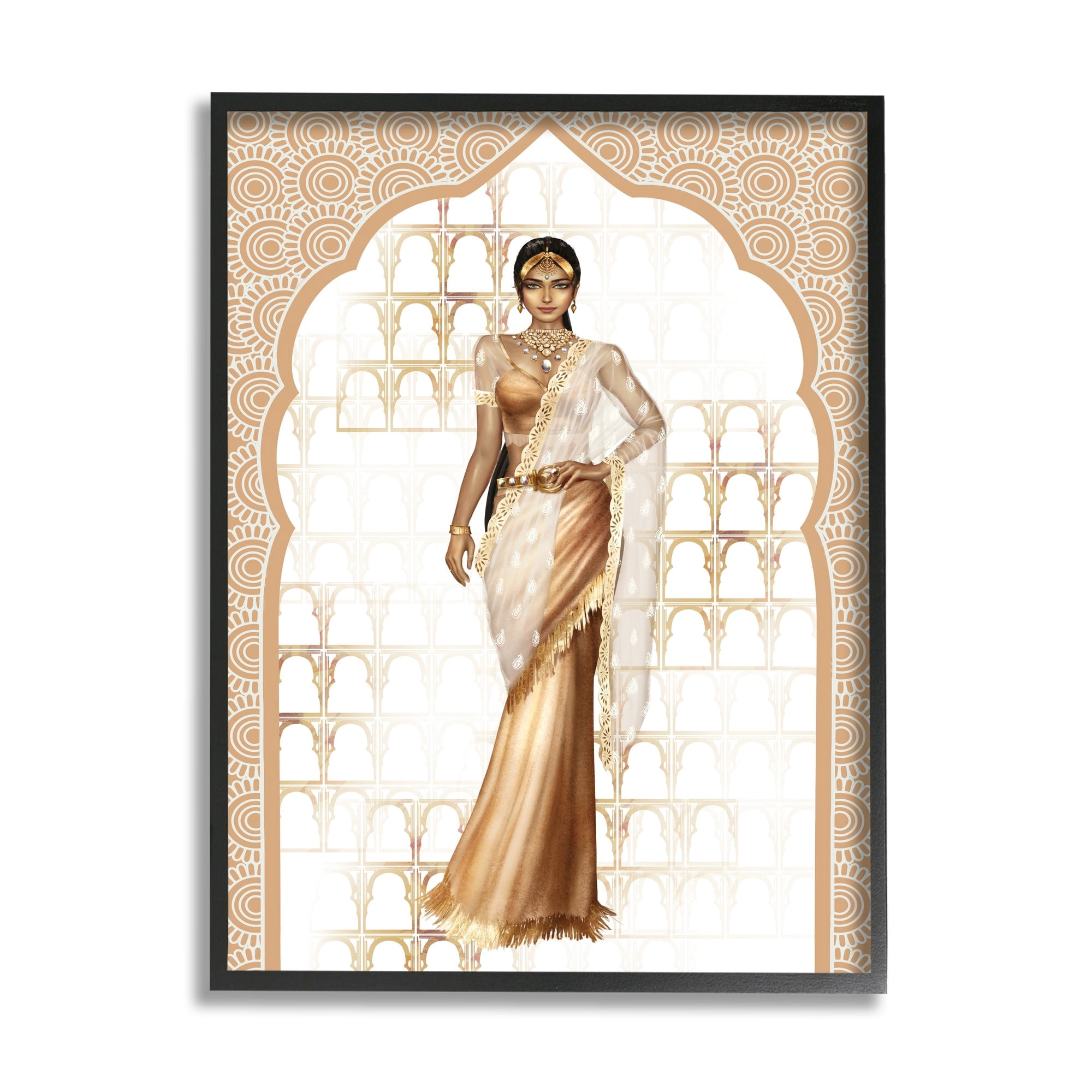 Woman Modelling Islamic Fashion Glam Pattern Beige 16 in x 20 in Framed Painting Art Print, by Stupell Home Décor