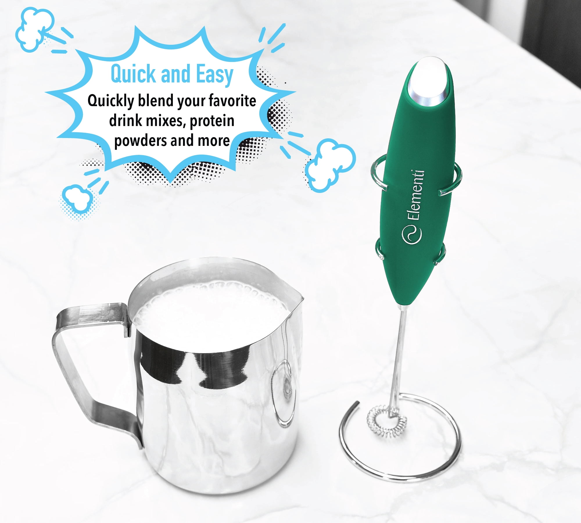 Elementi Milk Frother Handheld Matcha Whisk No Stand (Black)