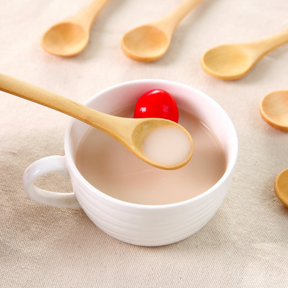 6X Small Bamboo Wooden Spoons Dessert Ice Cream Honey Kids Baby Spoon Gif TCAH2 