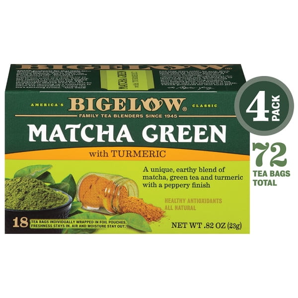 Bigelow Matcha Green Tea with Turmeric, Tea Bags, 18 Ct (4 Boxes
