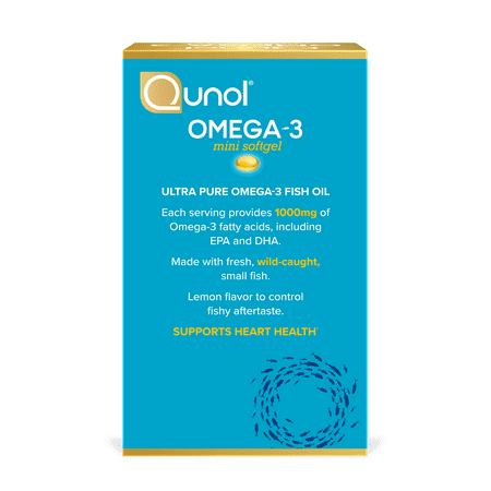 Qunol Mini Omega-3 Fish Oil Supplement (180 count) Heart Health Support with 1000mg Wild Caught Omega-3 Fatty Acids (Including EPA & DHA)