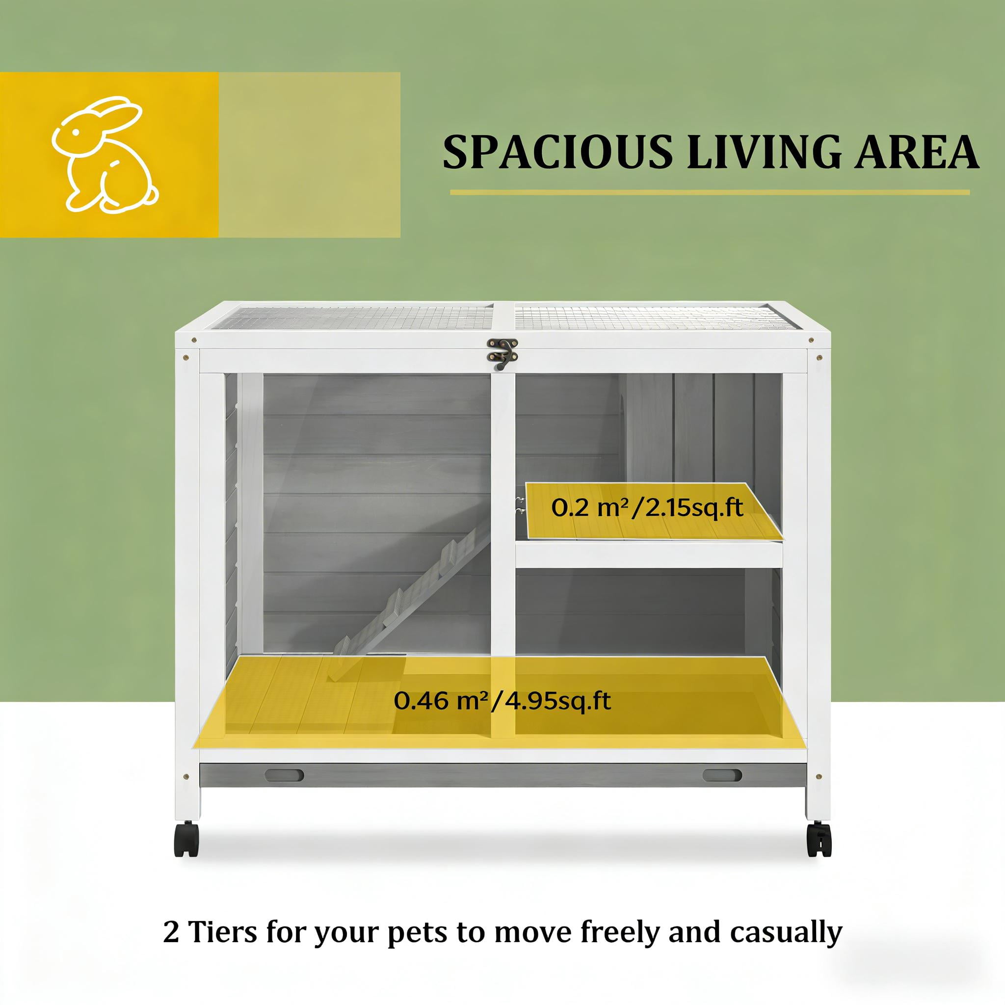 Bunny Cage with Wheels, Small Rabbit Hutch Spacious Pet House
