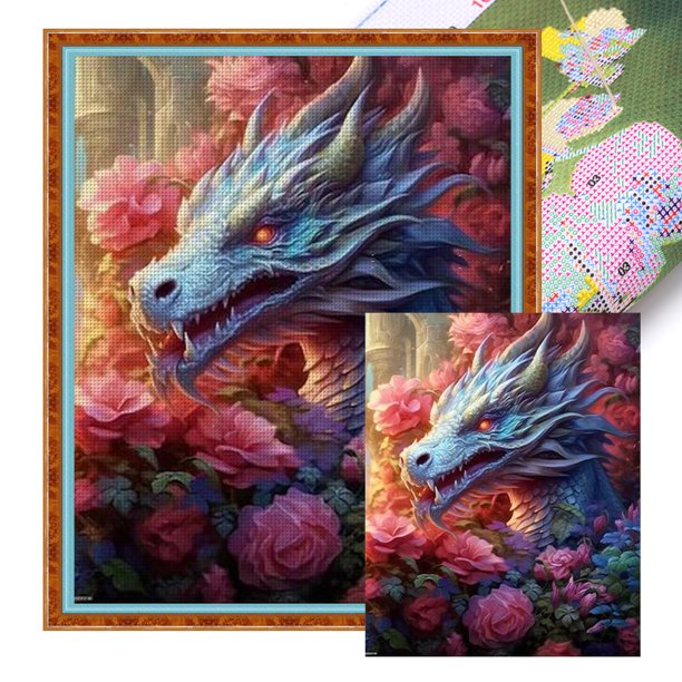 Hilo Algodón Ecológico Bordado Punto Cruz Dragón Flores Con 11CT 50x60cm