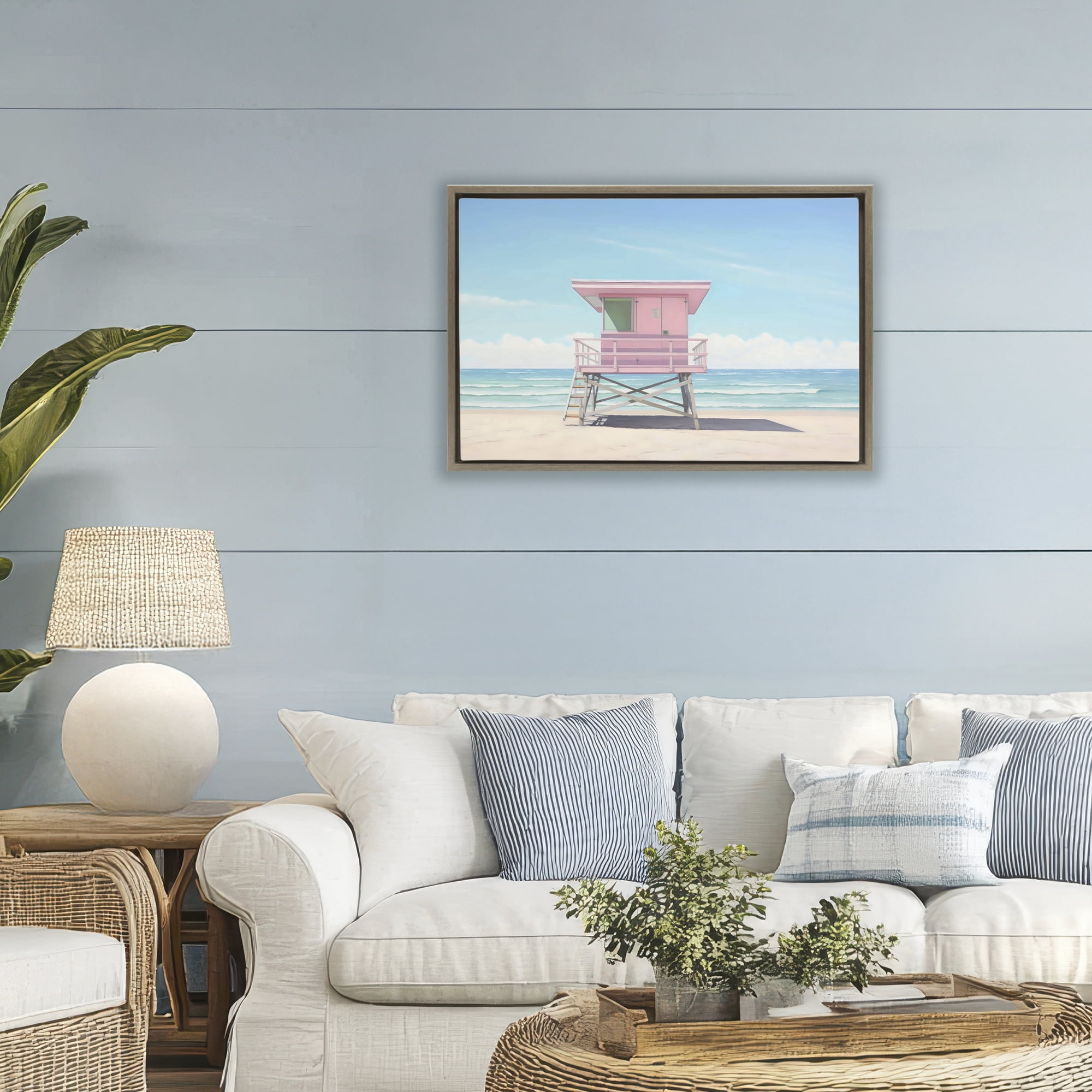 Stupell Industries Miami Beach Lifeguard Station Brown Framed Floater Canvas Wall Art, design by Creative Studio