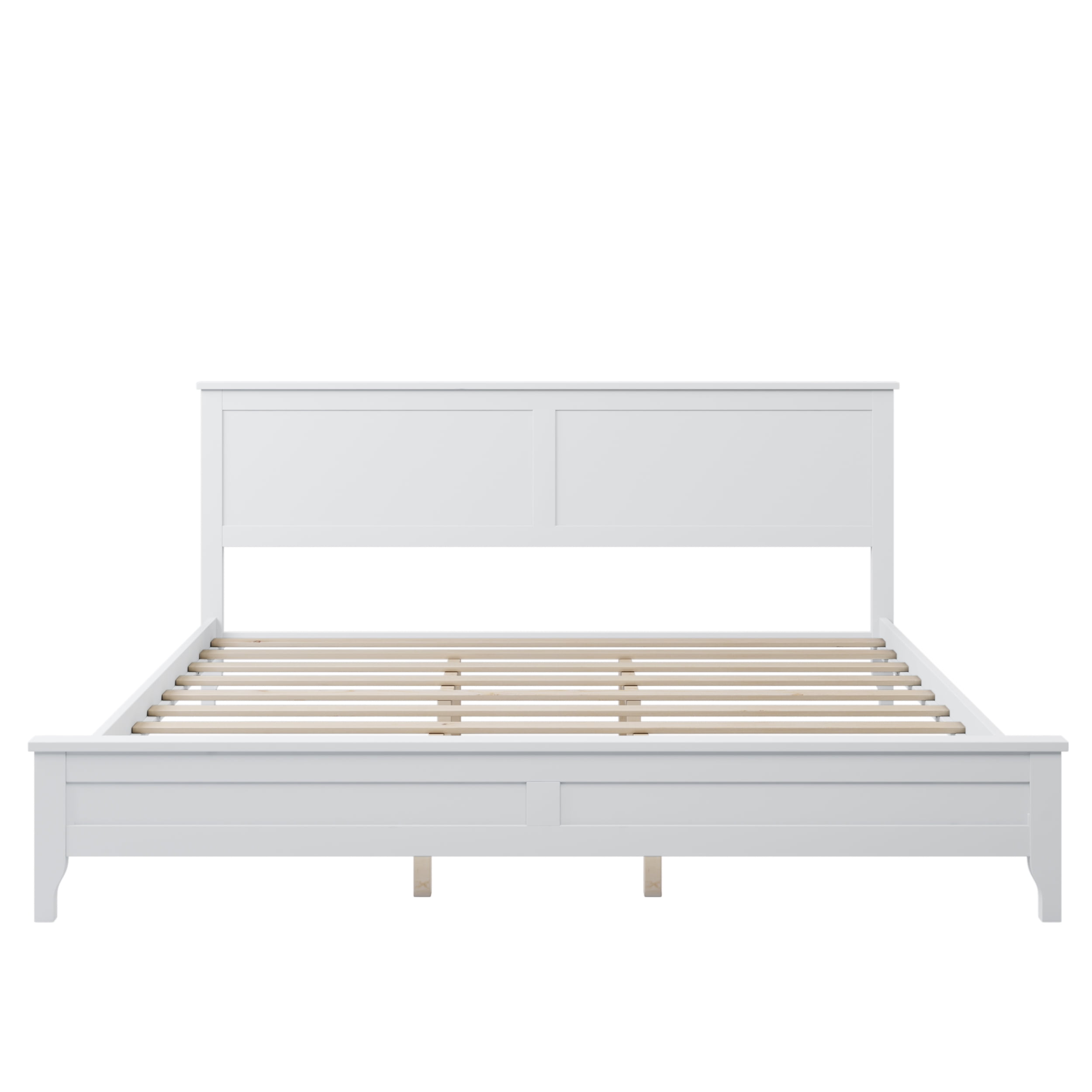 Aukfa King Bed Frame, Wood Platform Bed with Headboard - White