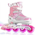thumbnail image 1 of Hcn Inline Skates With Pu Flashing Wheel Aluminum Body In-line Skates With Size Adjustable With Led Flash Lights Set For Boys Kids And Girls Length For Age 8-16 Years (Pink), 1 of 5