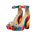thumbnail image 5 of Women Fabric Clear Open Toe Striped Platform Chunky Heel Sandal 18494, 5 of 6