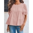 thumbnail image 4 of Summer Women Puffed Sleeve Tunic with A Waistband Casual T Shirt Loose Shirt, 4 of 4