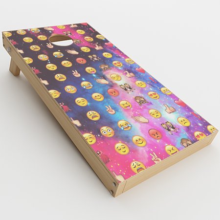 Skin Decal For Cornhole Game Board (2Xpcs.) / Emojis In Galaxy Space Peace