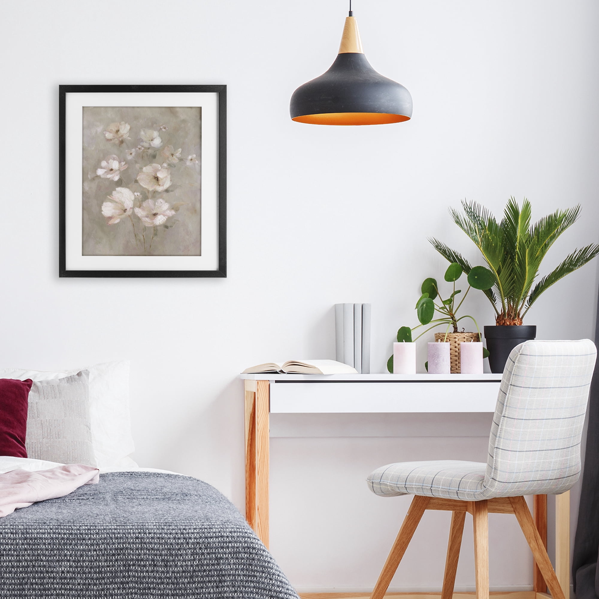 Stupell Industries Blush Florals over Beige Black Framed Print Under Glass, design by Carol Robinson