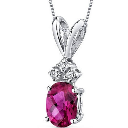 Oravo 1.00 Carat T.G.W. Oval-Cut Created Ruby and Diamond Accent 14kt White Gold Pendant, 18