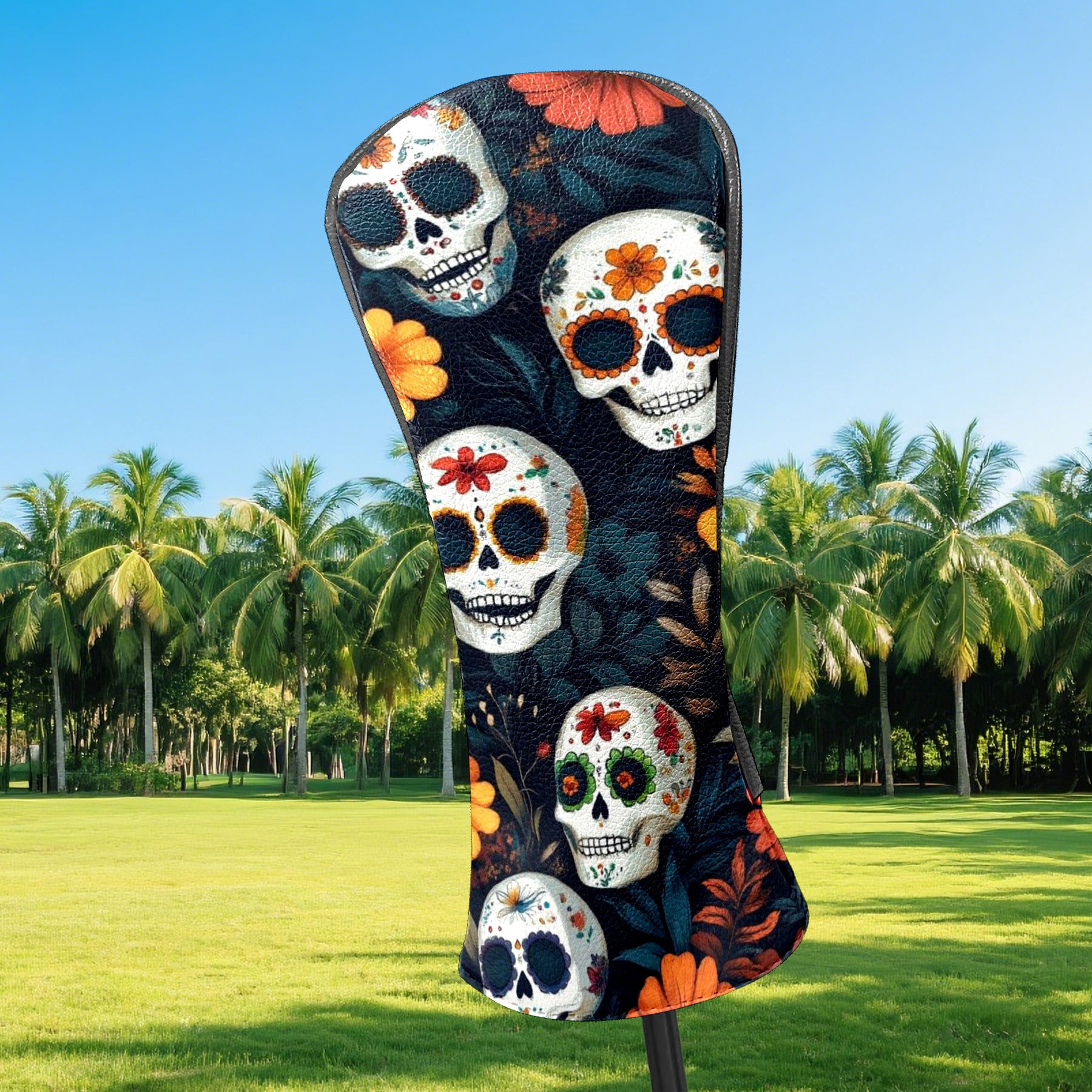 Golf Club Covers PU Leather Waterproof Head Covers for Fairway Woods Hybrids Skeleton Rose Unisex Fits Most Brands