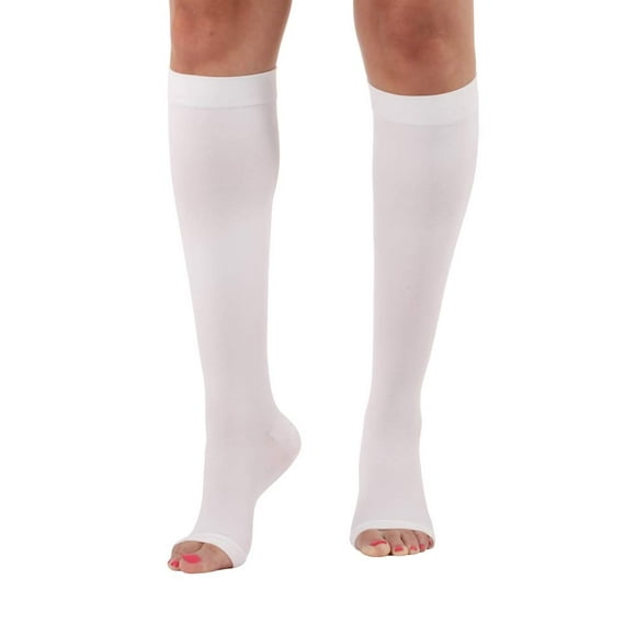 Mojo compression Socks 20-30mmHg graduated compression Ideal for cVI and Post-Thrombotic Syndrome - Knee-Hi Open Toe Stockings White 2X-Large - Medical compression Stockings - 1 Pair