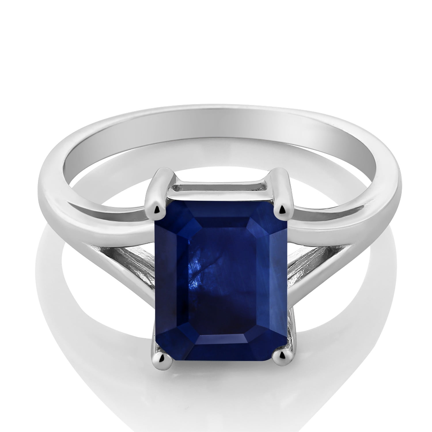 Gem Stone King 2.45 Cttw Blue Sapphire Solitaire Engagement Ring for Women | 925 Sterling Silver | Emerald Cut 9X7MM | Gemstone September Birthstone | Available in Size 5,6,7,8,9