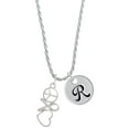 thumbnail image 1 of Delight Jewelry Silvertone Peace Sign Ribbon Heart Silvertone Script Initial Disc - R - Charm Necklace, 20"+3", 1 of 4