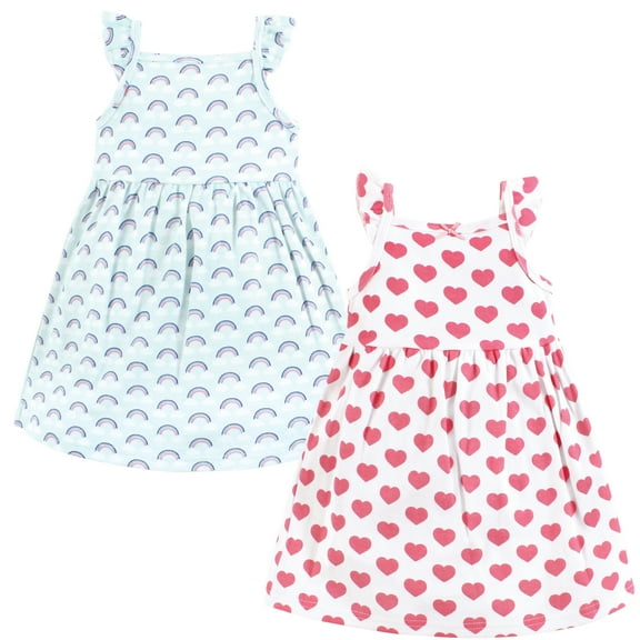 Luvable Friends Hudson Baby Dresses 2pk, Pastel Rainbow, 0-3M