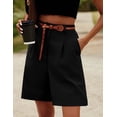 thumbnail image 4 of Zeagoo Womens Bermuda Shorts Casual Back Elastic Waist Wide Leg Shorts Knee Length Cargo with Pockets, 4 of 6