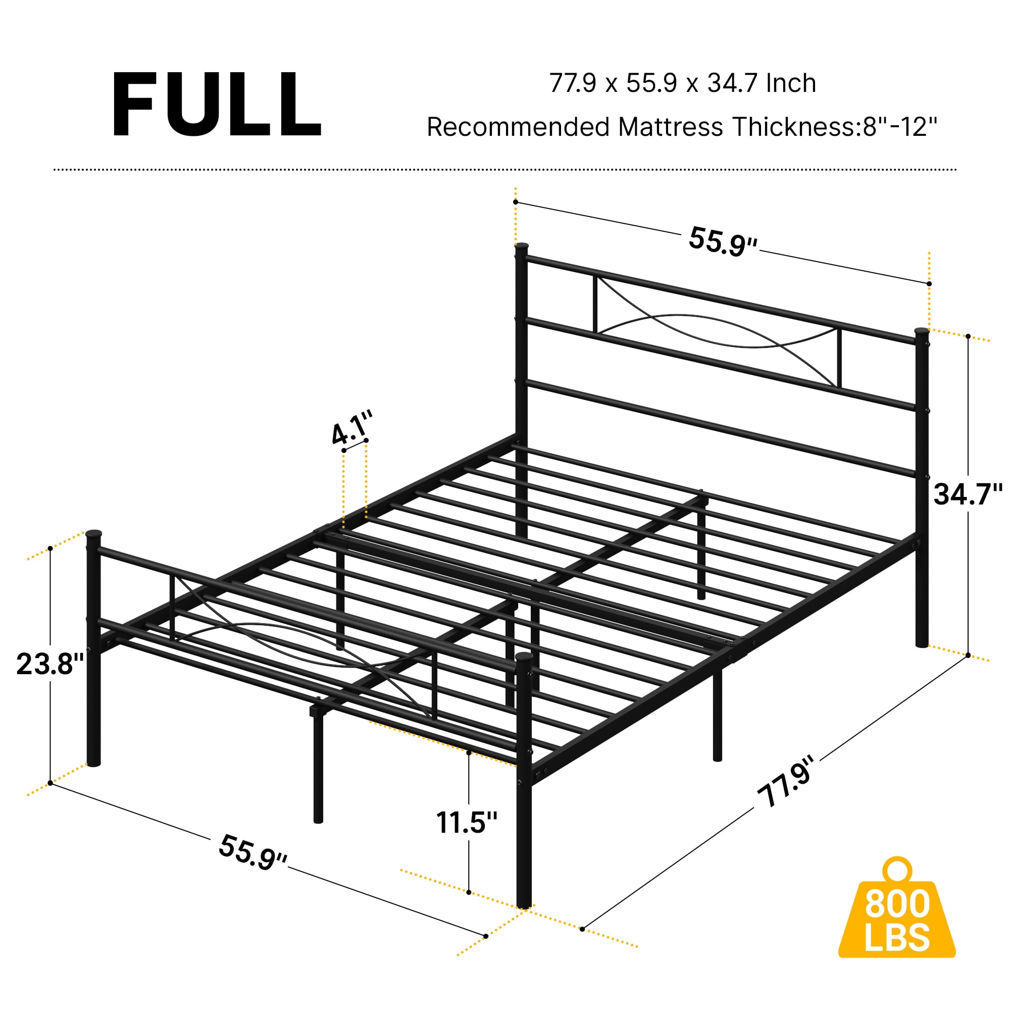Yoneston Full Size Metal Bed Frame with Headboard and Footboard Heavy Duty Bed for Bedroom, Black