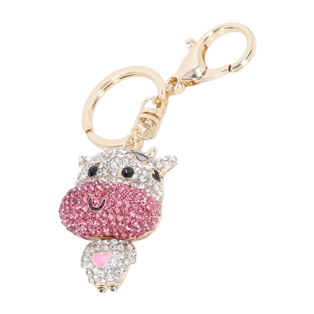 Llavero de diamantes de imitación, forma de becerro de dibujos animados lindo, hermoso llavero de diamantes de imitación púrpura brillante para colgante de coche, adorno de bolsa, regalo de Navidad Id