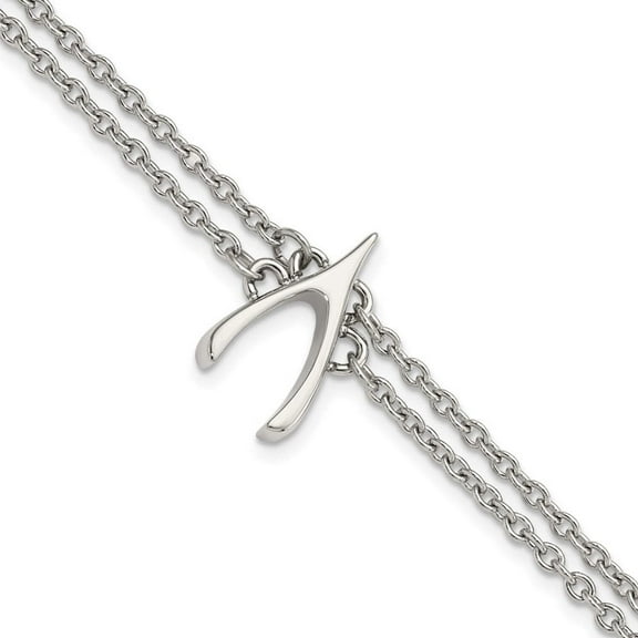 Stainless Steel Fancy Lobster Closure Polished Wishbone Bracelet 7.75 Inch Jewelry for Women