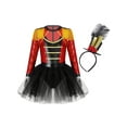 thumbnail image 4 of Aislor Girls Halloween Party Magician Show Dress Leotard Kids Long Sleeve Sequins Tutu Dress with Hat Red 6, 4 of 7