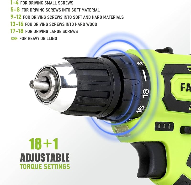 177-Piece 20V Cordless Lithium-ion Drill Driver and Home Tool Set, Household Repairing Kit with in Storage Case, Green
