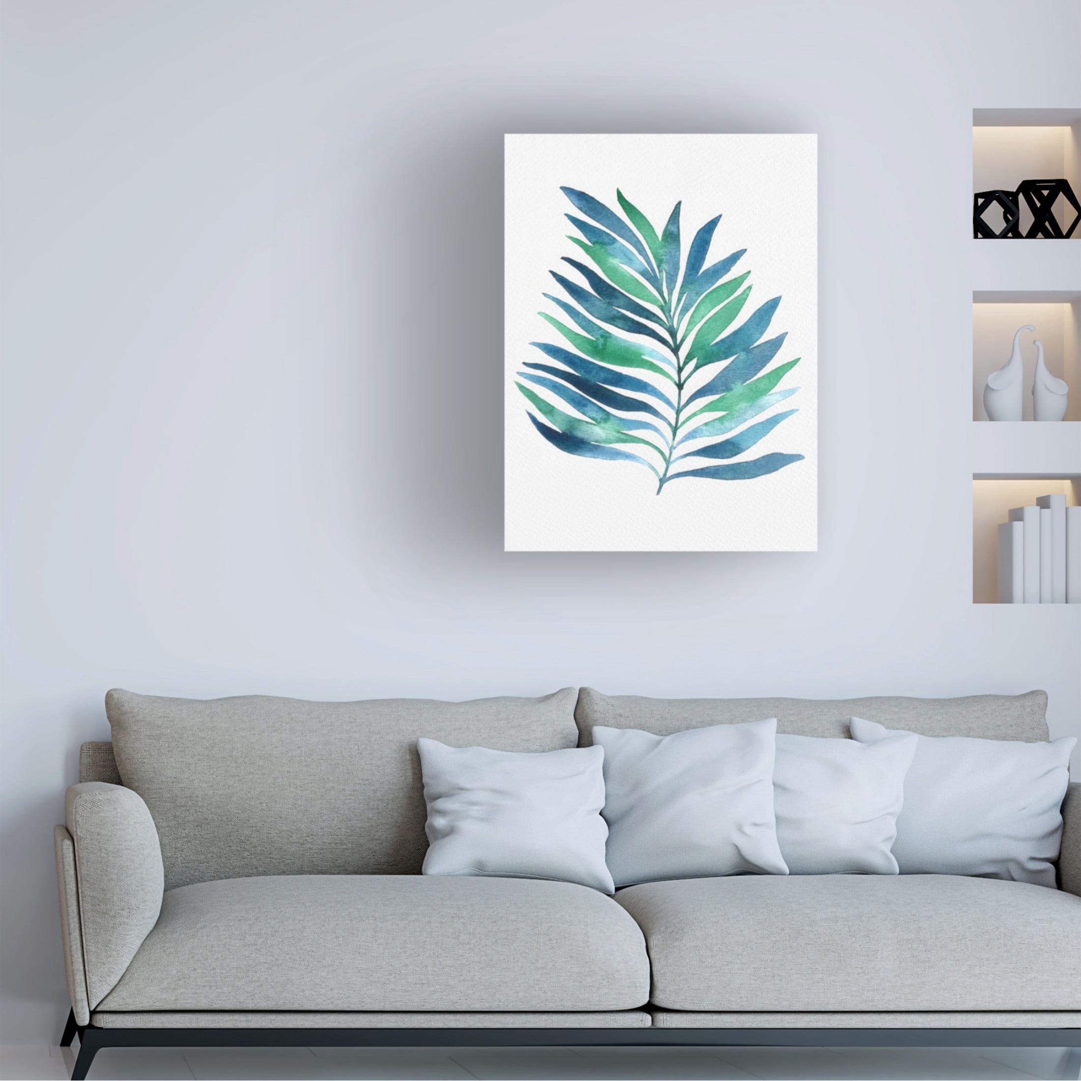 Canvas Wall Art - Cami Juncos 'Blue and Green Watercolor Leaves 1' Wall Art for Living Room, Bedroom, or Office Décor by Trademark Fine Art - 18 x 24 Inches