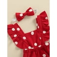 thumbnail image 5 of Baby Girls 2Pcs Summer Outfits, Fuzzy Dots Pattern Ruffle Sleeve Backless Romper + Headband Set, 5 of 8