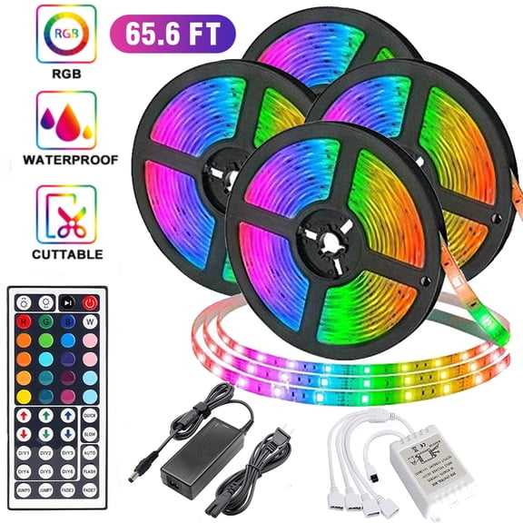 Led Strip Lights,20M/65.6ft Flexible Strip Light RGB 600 LEDs with Remote Control, Multi-Color Changing Led Lights for Bedroom , Ceiling Bar Counter Cabinet Decoration, Outdoor/Indoor