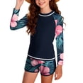 thumbnail image 2 of Girls Swimsuit Tankini Bathing Suit Print Long Sleeve Swim Top with Boyshorts Quickly Dry Modest Girls' Rash Guard Sets with Padding for 12-16Years, 2 of 9