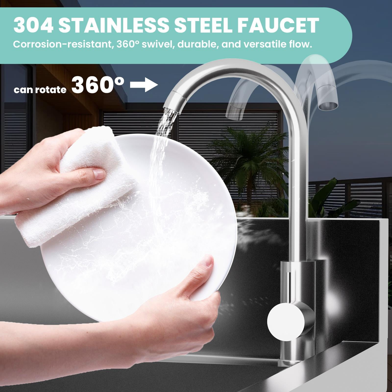 300Lbs-Load capacity stainless steel Single Sink,47.3''*18.5''*33.6'' Stainless Steel Utility Sink, Free Standing Single Bowl Kitchen Sink Set with Faucets Hot & Cold Water Pipes for Food Truck, Bar,
