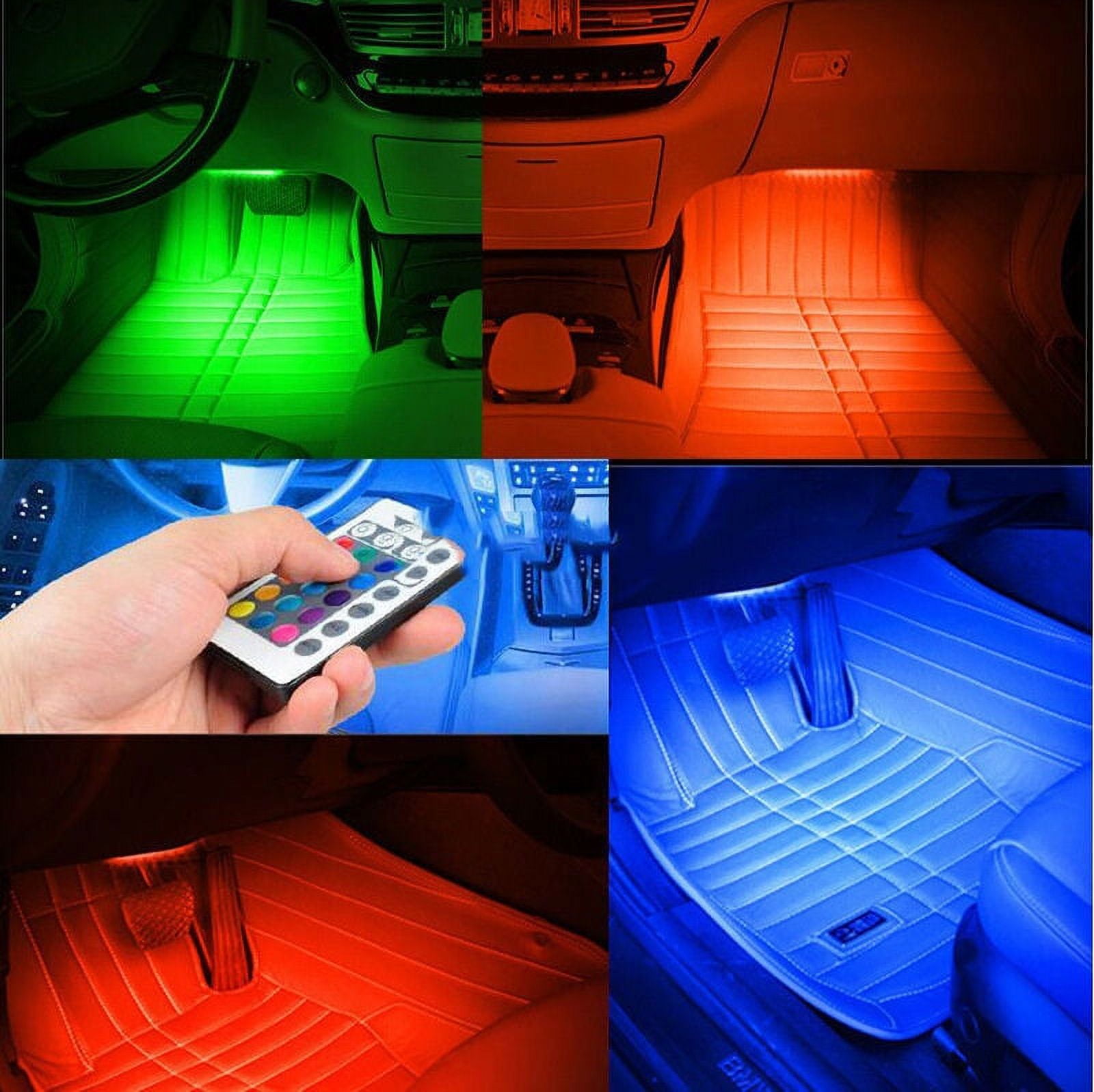 RGB Car Interior Lights - 4pcs 48 LEDs Car LED Strip Atmosphere Light with  Remote and Control Box, Music Sync Waterproof