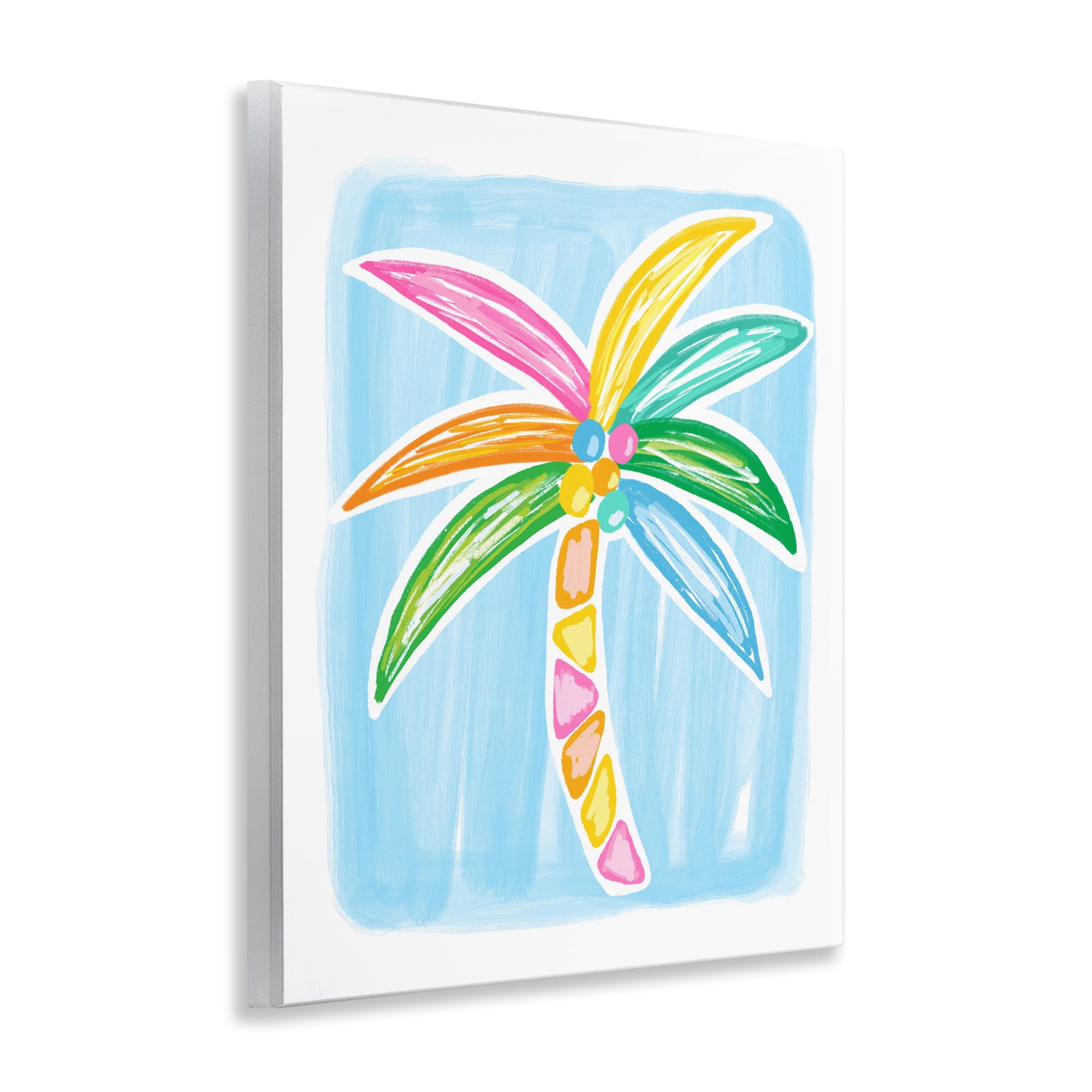 Stupell Industries Pastel Palm on Blue Botanical & Floral Painting Unframed Art Print Wall Art, 11 x 14