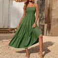 thumbnail image 2 of PENGXIANG Robes d'Été pour Femmes Boho Bretelles Spaghetti Smockées Robes Longues de Plage Sans Manches Robe Maxi Unie, 2 of 9