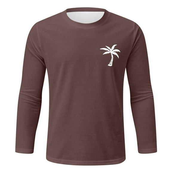 Gubotare Big And Tall Mens Shirts Letter Round Neck Long Sleeve T Shirt Retro Tops (Coffee, XXL)