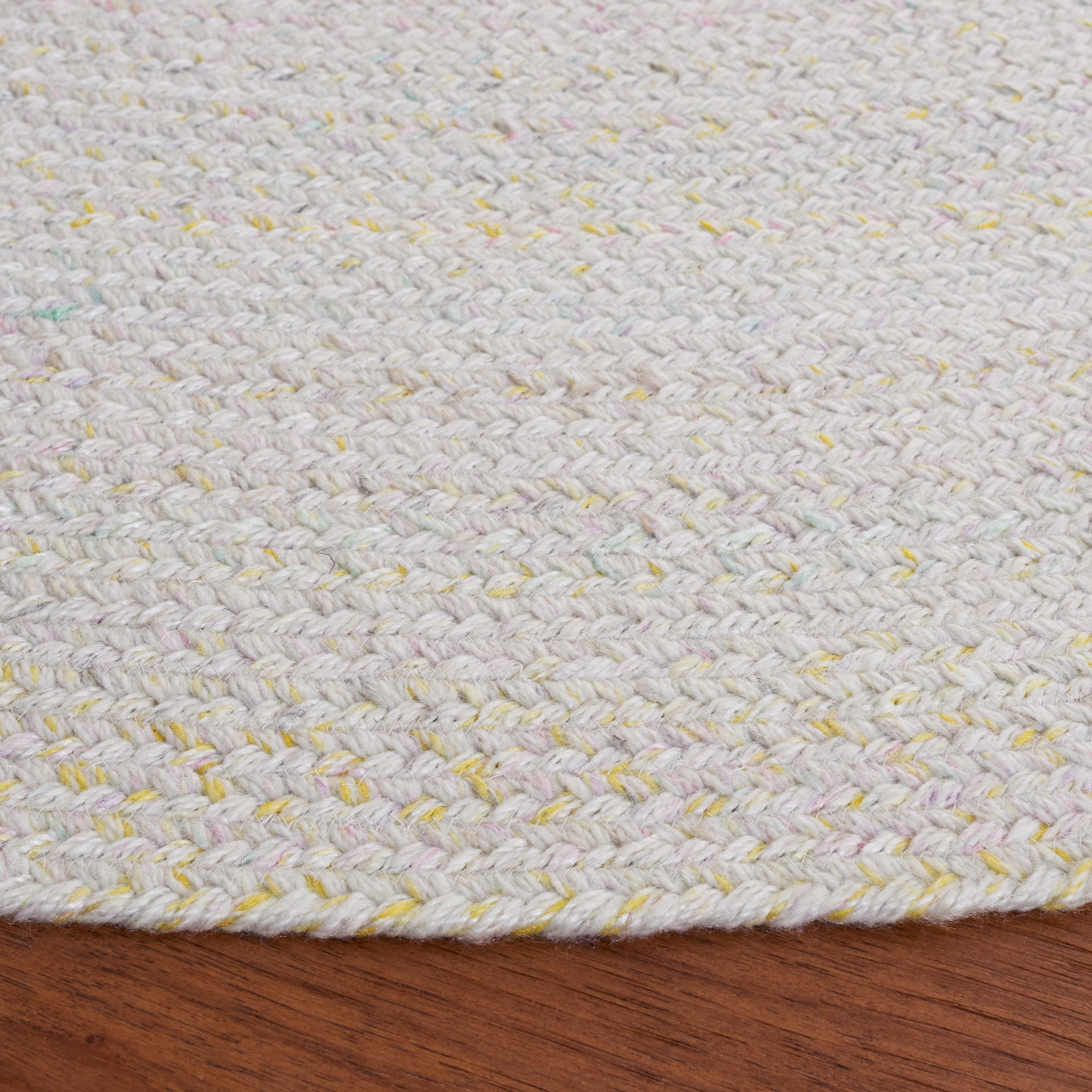 SAFAVIEH Braided Lyla Solid Polyester Reversible Area Rug, Ivory/Yellow, 5' x 5' Round