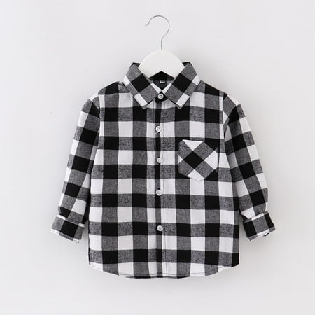 

TUOBARR Toddler Shirt Jacket Plaid Long Sleeve Lapel Button Jacket Kids Boys Girls Shirts Coats Fall Tops Black(12Months-10Years)