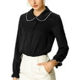 thumbnail image 1 of Camisas de trabajo con cuello Peter Pan y volantes para mujeres Chic Inspire, botón en la parte delantera, color negro, 1 of 7