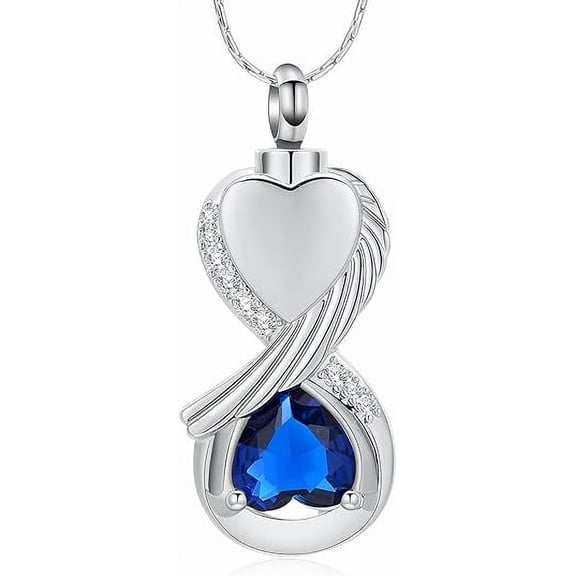 Infinity Urn Necklace for Ashes for Women Stainless Steel Crystal Wing Cremation Jewelry Human Pet Funeral Keepsake Birthstone Heart Pendant Loved Ones Memorial Gift