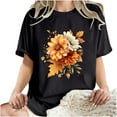 thumbnail image 5 of LEBONYARD Womens Summer Tops Shirts,Clearance Clothes under $5.00 fashion deals,Women's Fashion Summer Round Neck Drop Sleeves Leisure Short Sleeve Flower Printing Tops Black S, 5 of 7